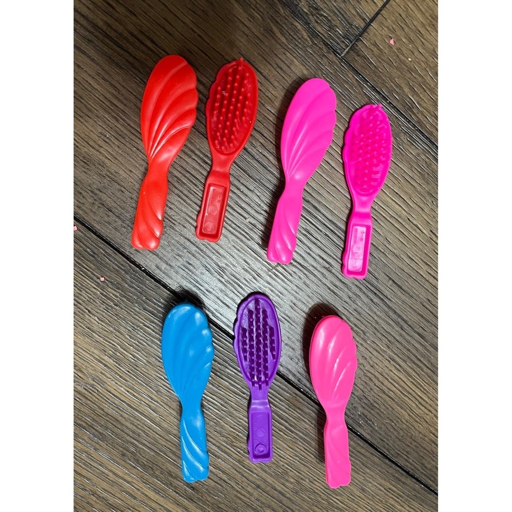 7 Vintage Barbie Doll Shell Hair Brushes Pink Purple Blue Red